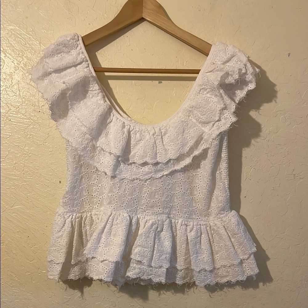 House of Harlow 1960 White Lace Ruffle Top